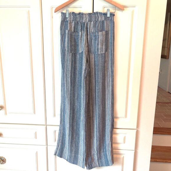 SO Blue/White Women's Linen Wide Leg Pants, Size Medium - Picture 3 of 4